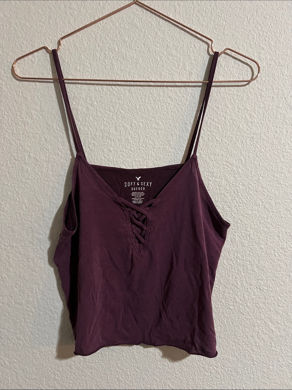 American Eagle Outfitters Plum Lace-Up Sueded Cami